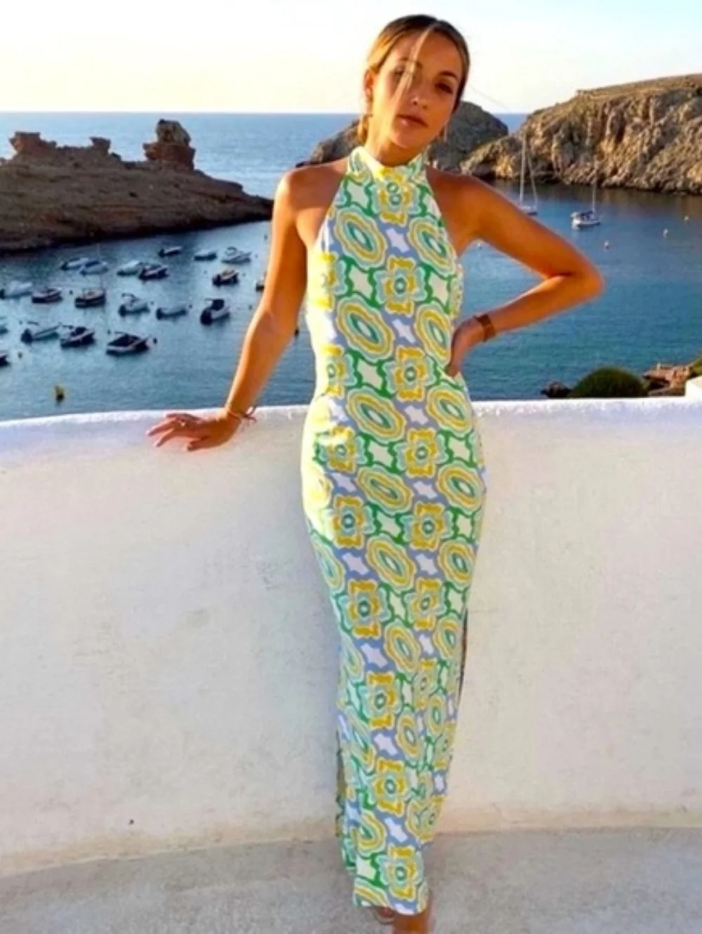 ZARA Viral Halter Maxi Dress Open Back Floral Scarf Tie Euro Summer S - Picture 4 of 17